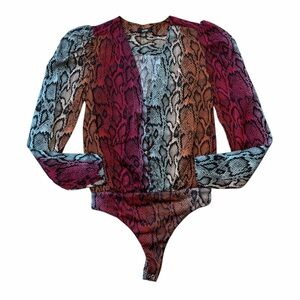 AFRM Multicolor Snake Print Long Sleeve Bodysuit - Red, Blue, Brown